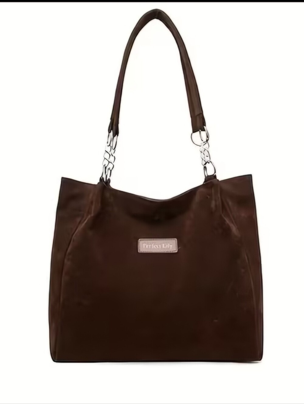Brown Leather Tote Bag with Chain Accent